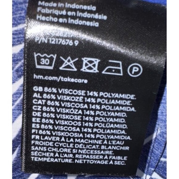 NWOT H&M Women’s Size 10 Blue High Rise Wide-Leg Printed Flat Front Pants - Picture 6 of 8